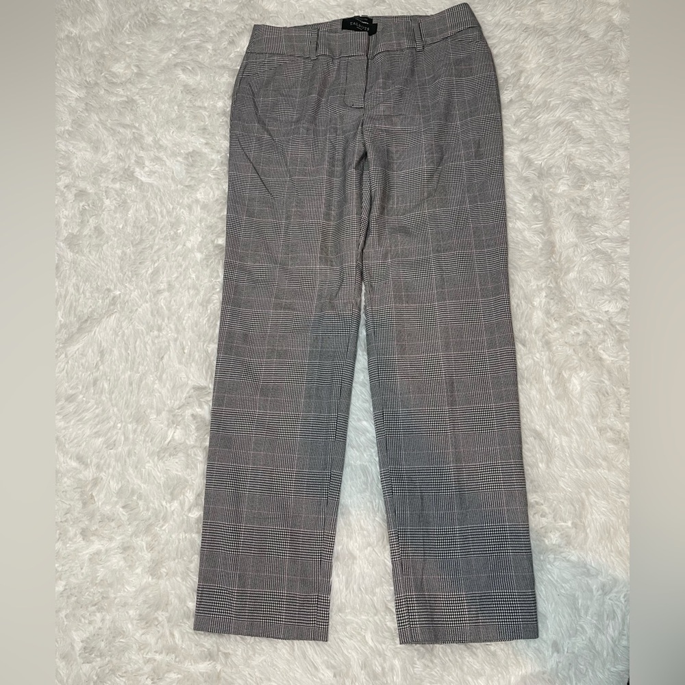 Talbots black white plaid trousers pants slacks hint of pink woman’s 2 PETITE